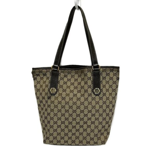 Auth GUCCI Charmy/GG 153009 Beige Dark Brown Jacquard Leather - Tote Bag - Picture 1 of 11